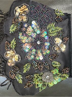 Embellished Black Beaded Floral Evening Clutch